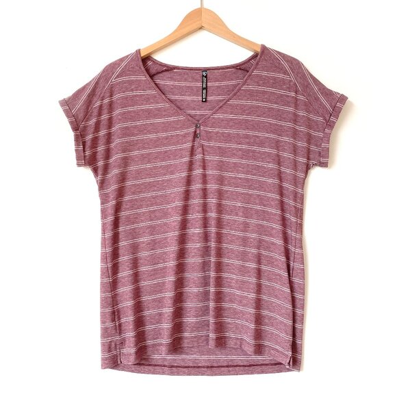 Kuhl Womens Lisette Short Sleeve V-Neck Henley Shirt Size M Striped Tee UPF 50+ - Picture 2 of 15